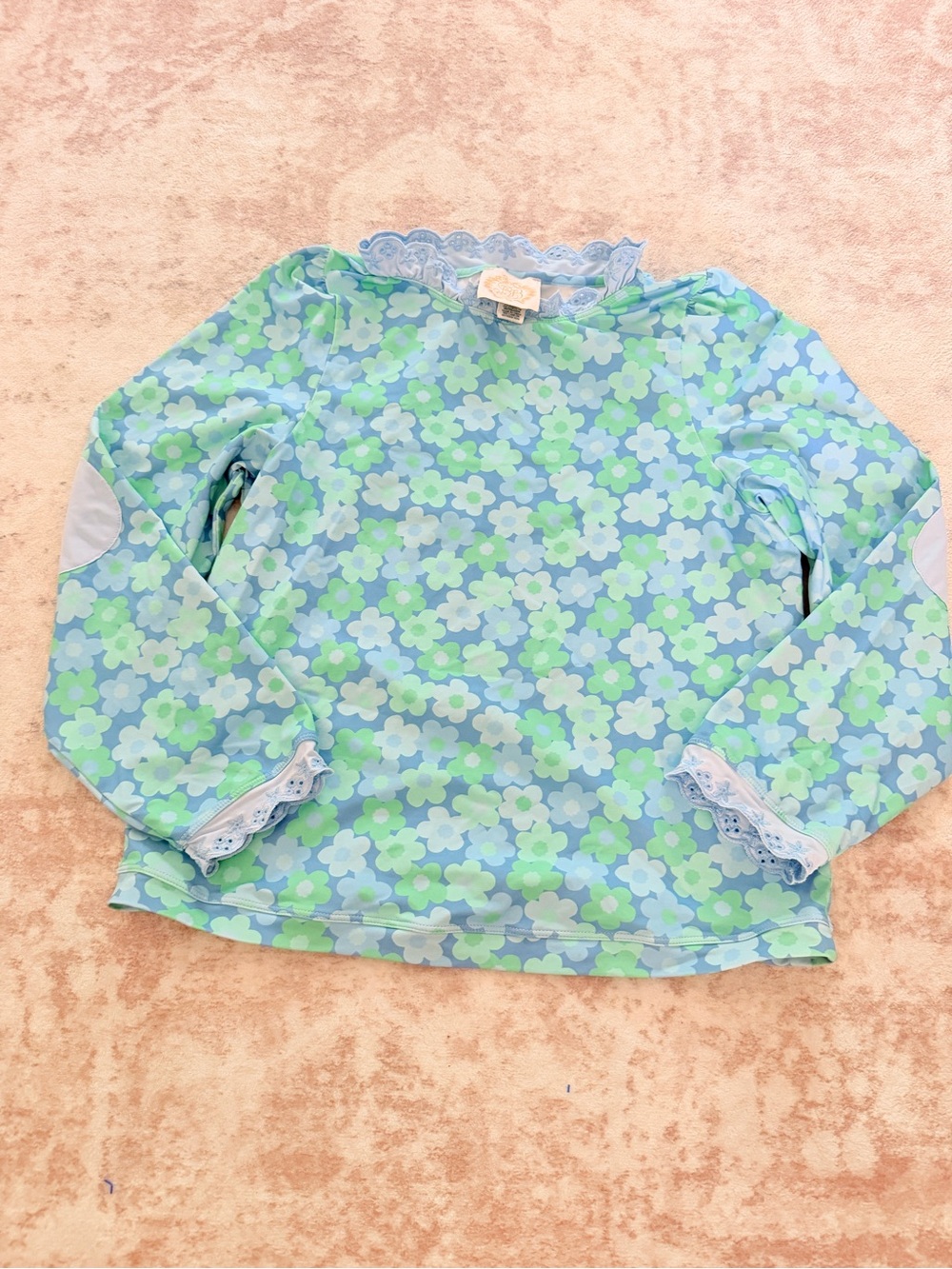 The Beaufort Bonnet Company Blue & Green Floral Lace-Trim Long Sleeve Top